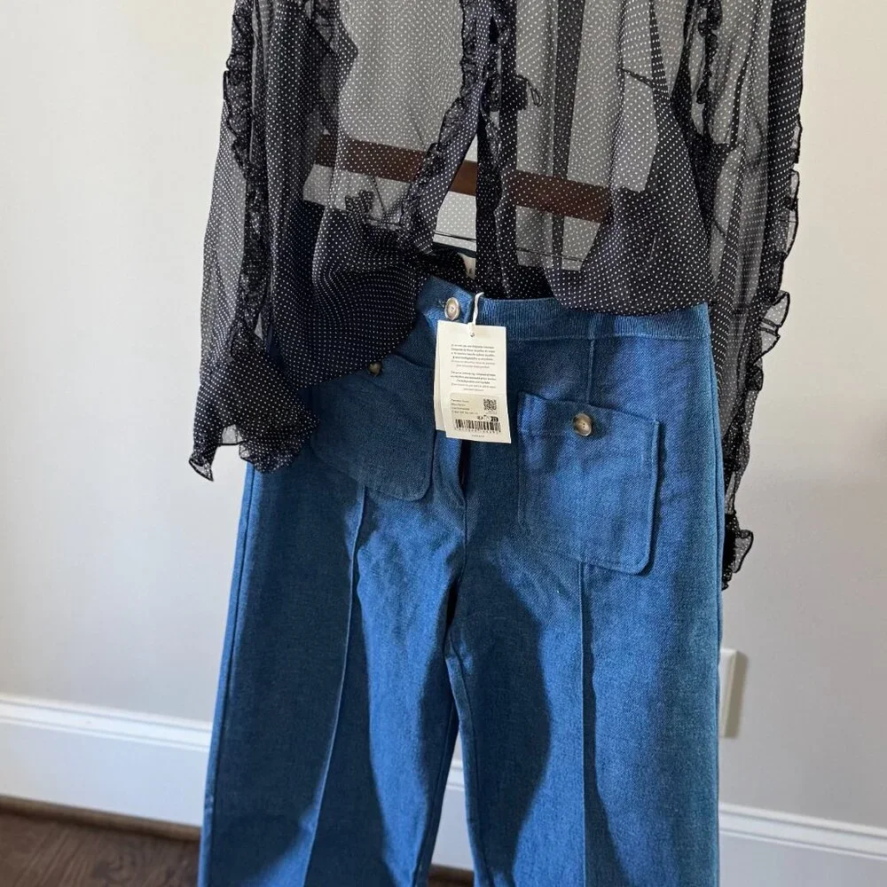 Emilio Mid-Rise Cropped Trousers - Denim Blue - US Size 10 - NWT - Picture 3 of 5